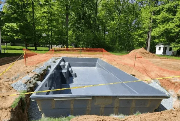 Storm gray fiberglass pool installed